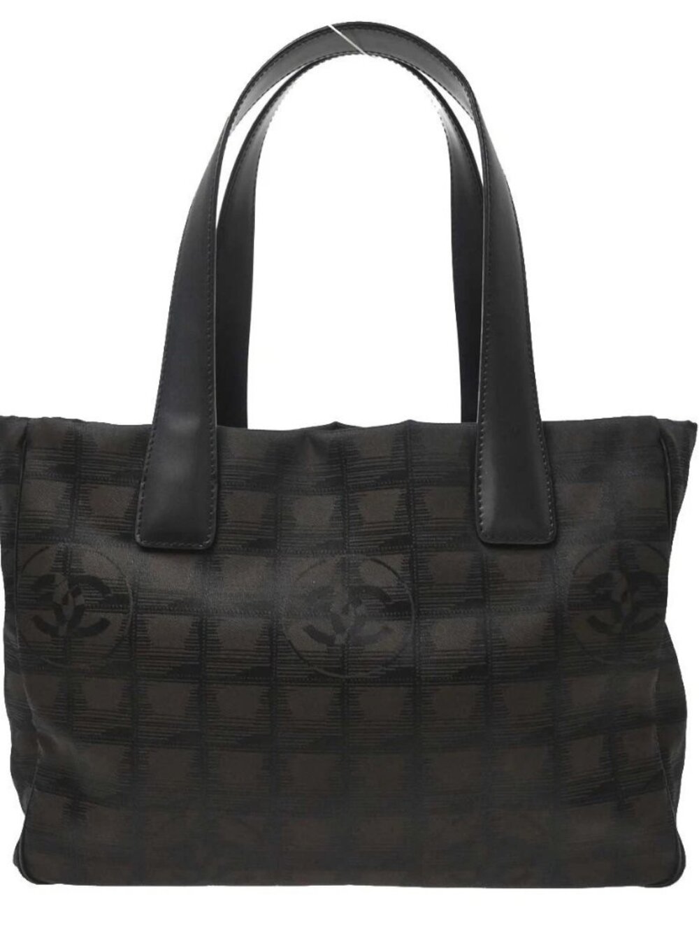Best07/ Chanel Brown Jacquard Nylon Travel Line PM Tote Handbag TQ00152